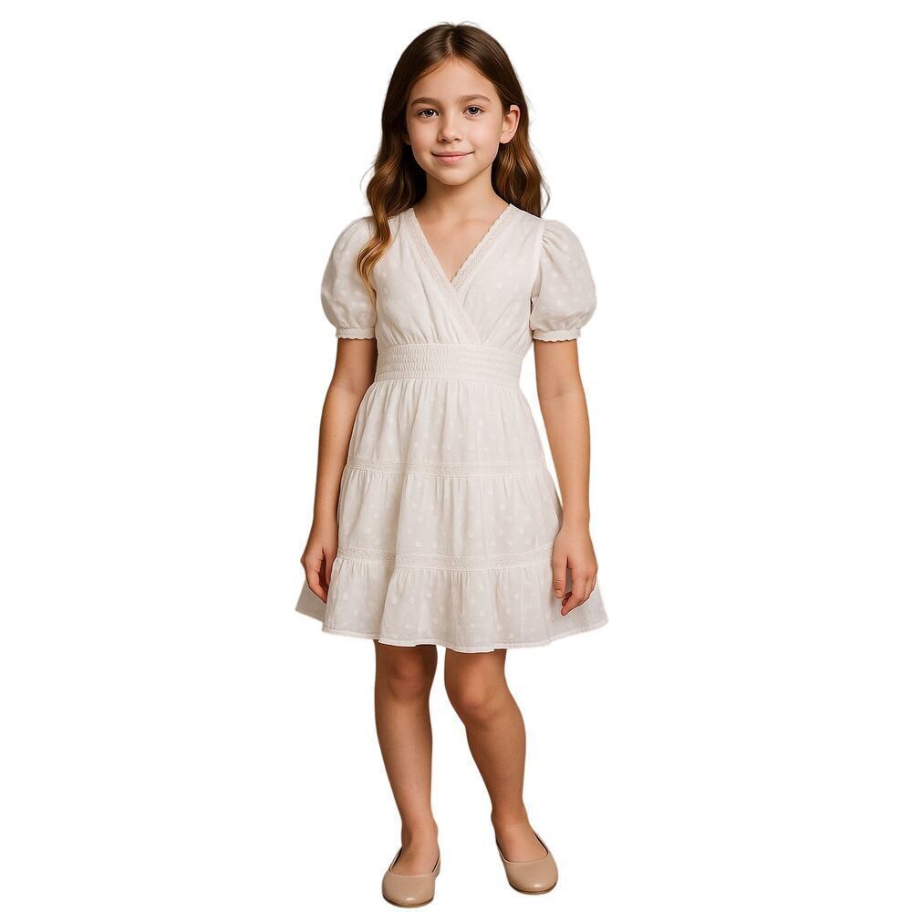 Aqua Girls Swiss Dot Lace Tiered White Dress Small NWT Bloomingdales Exclusive - Picture 1 of 8